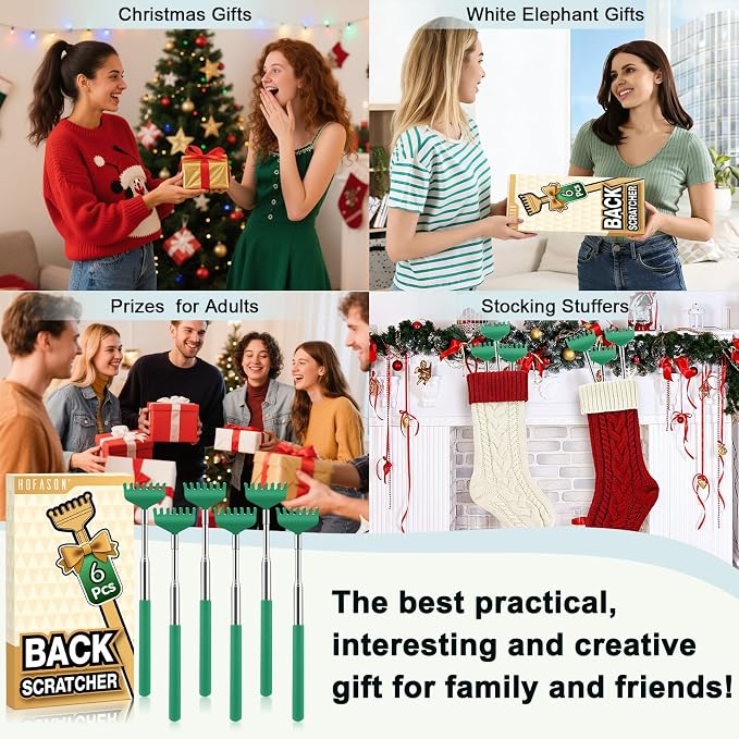 HOFASON 6 Pack Back Scratcher, Stocking Stuffers for Men Adults Women Teens, Christmas Small Bulk Gifts for Men Women Teens, White Elephant Gag Birthday Gifts, Party Favors Prizes for Adults (Green)