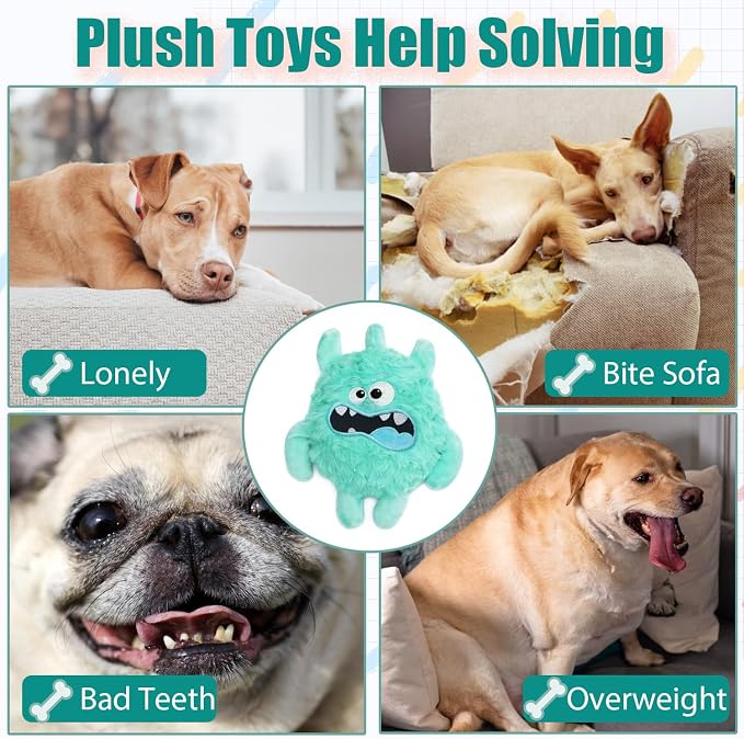 Monster Stuffed Squeaky Dog Toy, Crinkle Dog Plush Toy, Light Green | Soft Lightweight Toy for Fetch and Chew, Interactive Outdoor Indoor Play for Tug, Birthday Gift, For Puppy Small Medium Dog