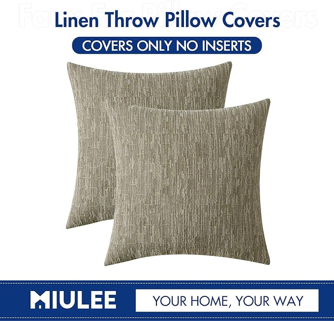 MIULEE Pack of 2 Decorative Burlap Linen Throw Pillow Covers Modern Farmhouse Pillowcases Rustic Woven Textured Cushion Cover for Sofa Couch Bed 24x24 Inch Khaki