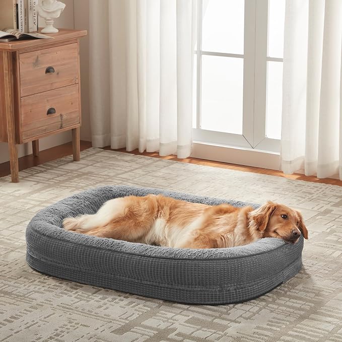 JOEJOY Orthopedic Dog Bed for Extra Large Dogs, XXL Egg-Crate Memory Foam Pet Bed with Bolster Sides, Waterproof Lining, Removable Washable Cover & Non-Slip Bottom, Grey