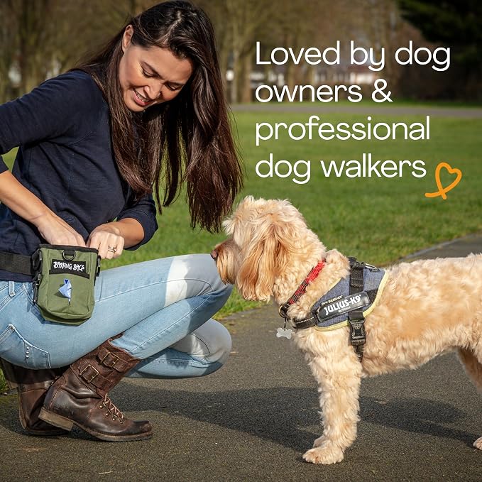 Green Dog Treat Bag & Training Pouch - Ideal for Medium to Large Breeds | Lightweight & Practical Design with Magnetic Closure | Wear Three Ways | Easy Carry Carry Dog Treats & Poo Bags