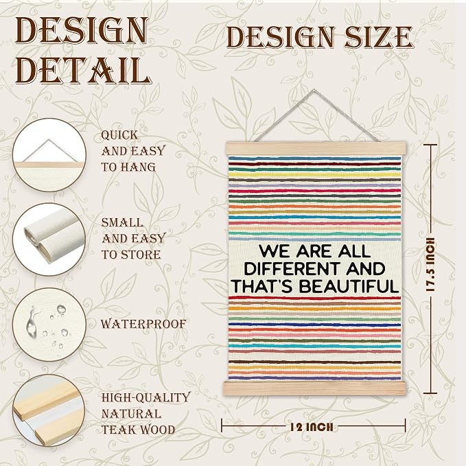 URLLUAE Rainbow Inspirational Wall Decor Posters for Classroom, Inspirational Equality Motivational Poster Hanger Frame for Vintage Classroom School Counselor Therapy Office Wall Decor, 12x16 Inch