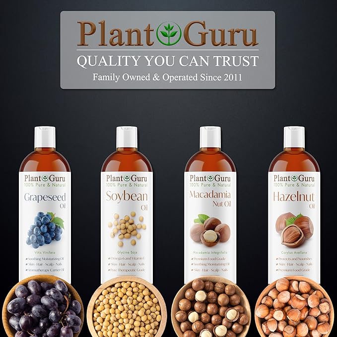 Plant Guru Macadamia Nut Oil 4 fl. oz. Cold Pressed 100% Pure Natural Carrier – Skin, Face, Body, and Hair Moisturizer. Ideal for DIY Creams, Lotions, and Lip Balms