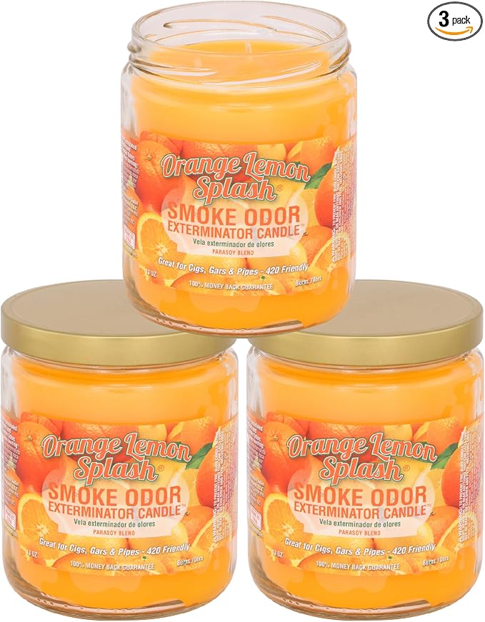 Smoke Odor Exterminator 13 oz Jar Candles Orange Lemon Splash, (3)