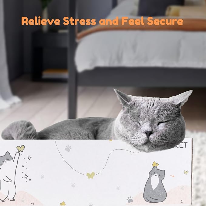 PatiencET Cat Scratch Pad with Box, 4 Pack Cardboard Scratcher Lounge Bed | For Indoor Cats, Reversible Corrugated Scratching Board Refill, With Catnip, Furniture Protector