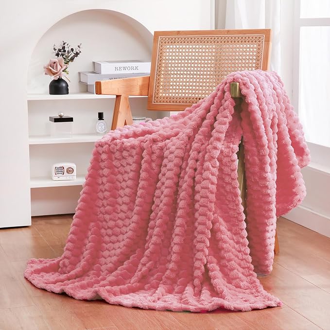 Rose Pink Throw Blanket 108"×90"Gifts for Mom Fuzzy 3D Jacquard Decorative | Flannel Fleece Super Soft Plush Cozy Blanket for Couch Sofa Chair Lightweight