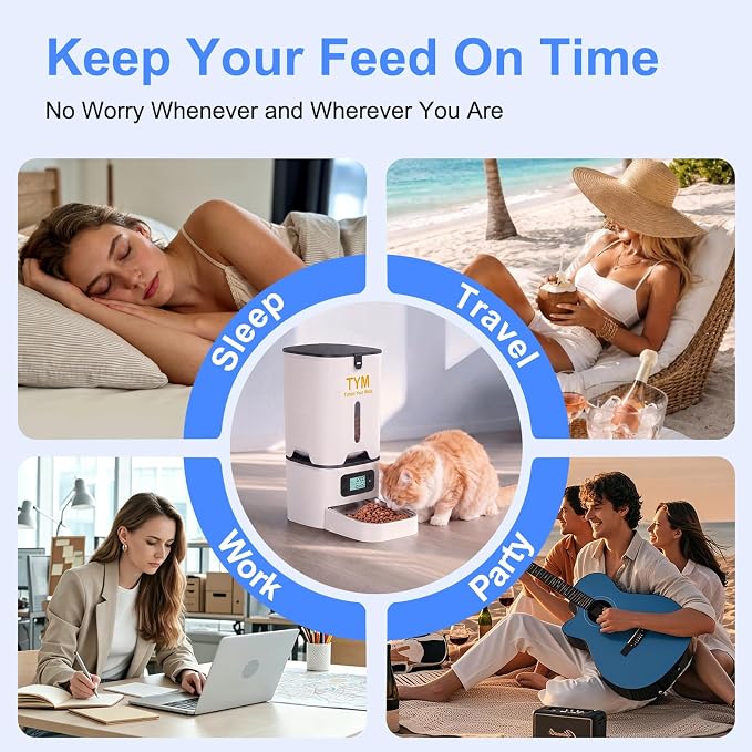 TYM Automatic Cat Feeder, 7L Large-Capacity Cat Food Dispenser with Timer | Easy Controls | 9 Meals/Day | 1-15 Portions/Meal | No App | Ideal for Cats & Small Dogs | Fresh Food | Stainless Steel Bowl