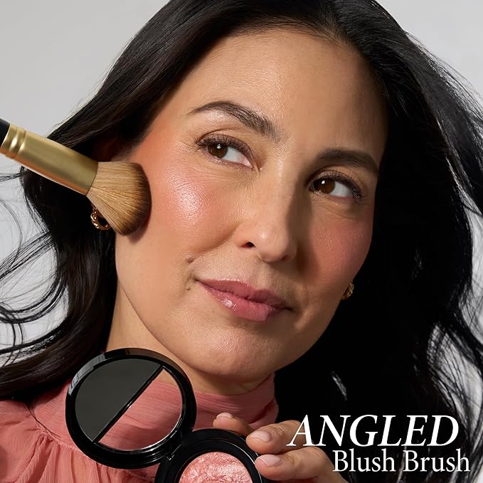 LAURA GELLER NEW YORK Angled Blush Brush with Black Wooden Handle & Dense Bristles for Makeup Application