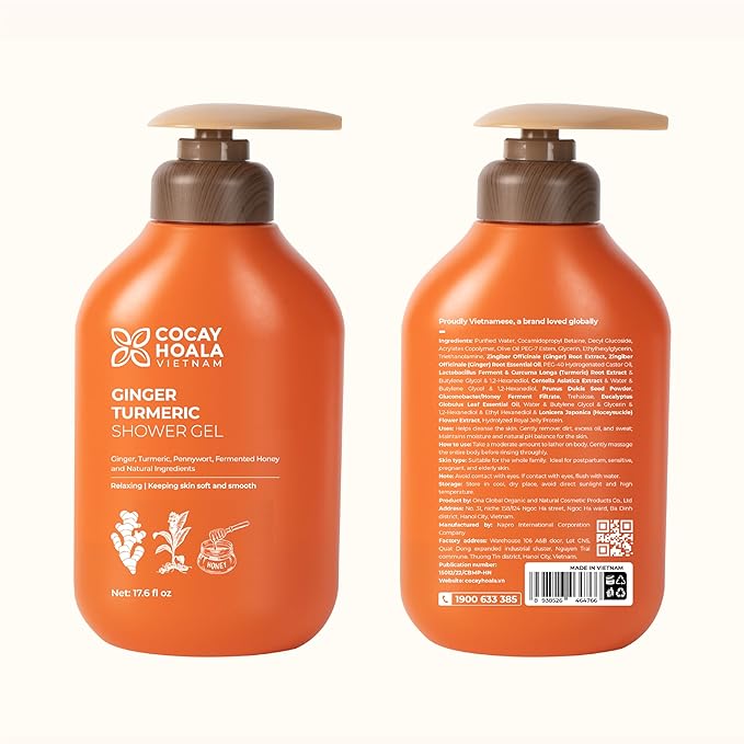Vietnam's Touch | COCAY HOALA Ginger Turmeric Exfoliating Body Wash – Gentle Body Wash Sensitive Skin – Moisturizing & Nourishing Daily Shower Gel – Paraben & Silicone Free (17.64 oz)