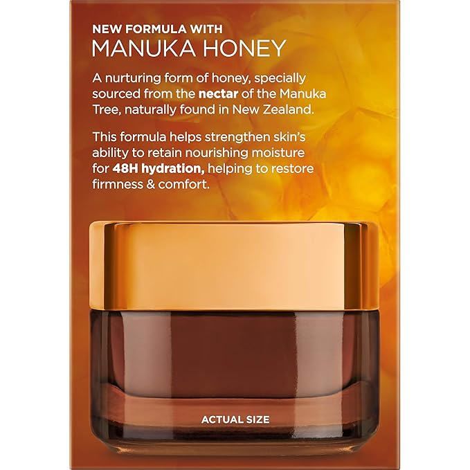 L'Oreal Paris Skincare Age Perfect Hydra Nutrition Ultra Nourishing Honey Night Balm,Face Moisturizer to Comfort,Improve Resilience on Dry Skin,Manuka Honey and Nurturing Oils,1.7 oz.,(Pack of 2)
