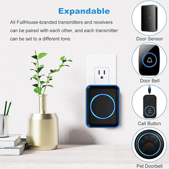 FullHouse Dog Doorbell for Potty Wireless Doggy Bell Training to Go Outside | Waterproof Touch-Sensitive Button, for Puppy Doggie Pets, Over 1000 feet Range