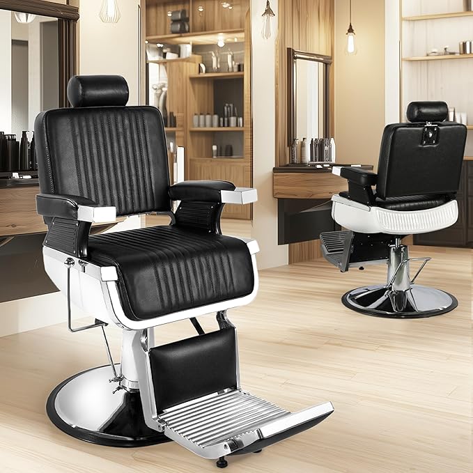 Barber Chair, Black Heavy Duty Reclining Hydraulic Salon Chair for Hair Stylist with Footrest and Headrest, Adjustable 360° Swivel All Purpose Chair Spa Beauty Equipment for Barbershop