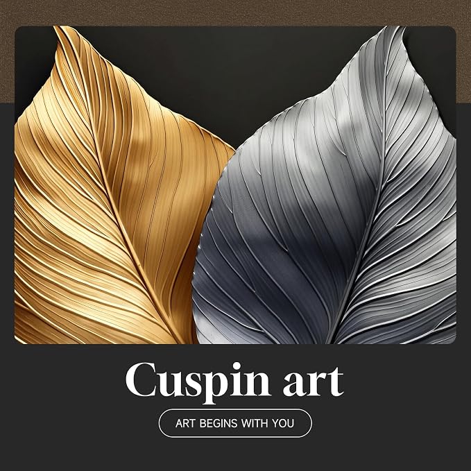 Framed Modern Elegant Wall Art, Black Gold and Silver Leaf Prints Paintings Artwork for Walls, Contemporary Luxury Picture for Bedroom, Dining Room, Lounge, Office, Living Room Wall Decor 24x24 In