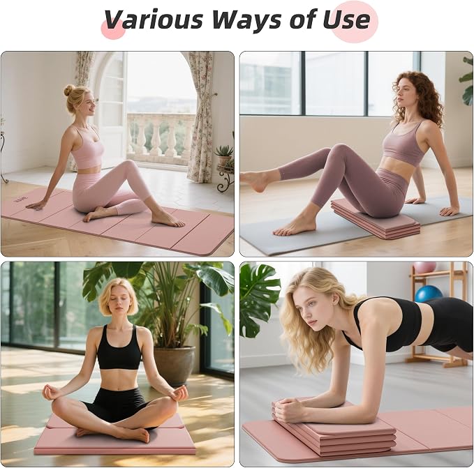 Foldable Yoga Mat,74"Lx32"Wx1/3"Thick,Folding Exercise Mat,Non-slip Wide Pilates Mats for Home Workout/Travel, Portable Yoga Mat Thick for Yoga/Pilates/Camping/Floor Exercises
