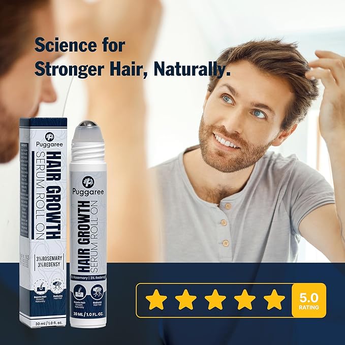 Rosemary Hair Growth Serum Roll-On 2-Pack – 3% Rosemary, 3% Redensyl, DHT-Blocking Scalp Serum for Thicker, Fuller Hair – For Women & Men (30 ml x 2)