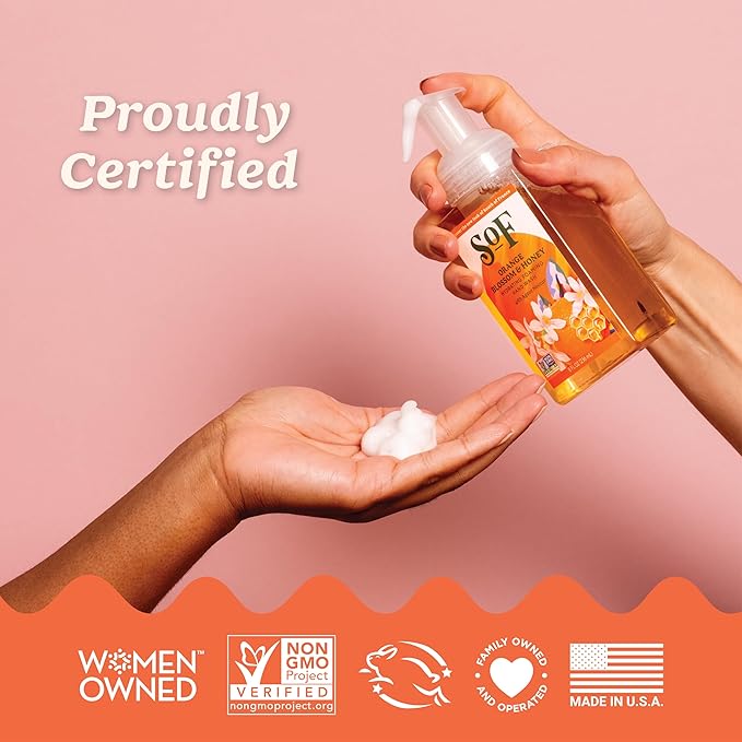 SoF Hydrating Foaming Hand Wash - With Organic Agave Nectar & Coconut Oil- Vegan & Non GMO- Free From Phthalates, Sulfates & Parabens- Orange Blossom & Honey - 8 oz Bottle 3 Pack