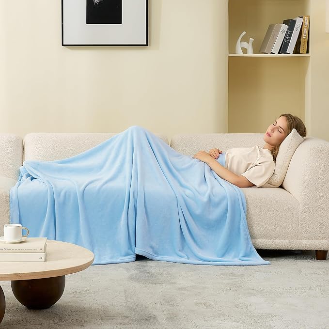 Hansleep King Light Blue Fleece Blanket, Soft Flannel Bed Blanket | Fuzzy Cozy Blanket 90x108 Inches, Multi-use for Bed, Sofa, Couch, Travel, Camping, All Season Warm Lightweight Cover