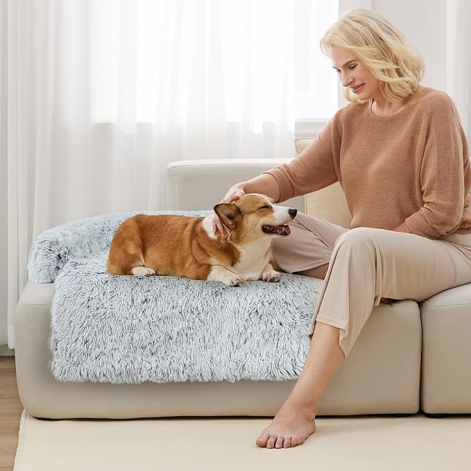 Luxurious Dog Couch Bed Protector for Dogs Pet Couch Cover Dog Sofa Beds(M) | Removable Fluffy Plush Dog Couch Bed Washable, Calming Dog Sofa Beds, Waterproof Couch Protector, Pet Beds Mats for Couch(L)