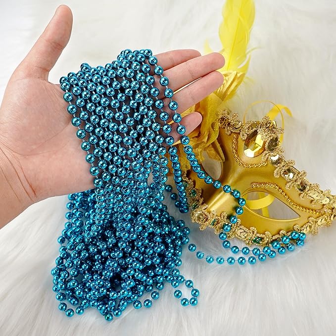 SHAOQINLIN 12 PCS Teal Bead Necklace, Teal Mardi Gras Beads Turquoise Party Beads Necklace Bulk Round Beaded Necklaces for Mardi Gras, Christmas, School Spirit Day Party Favors