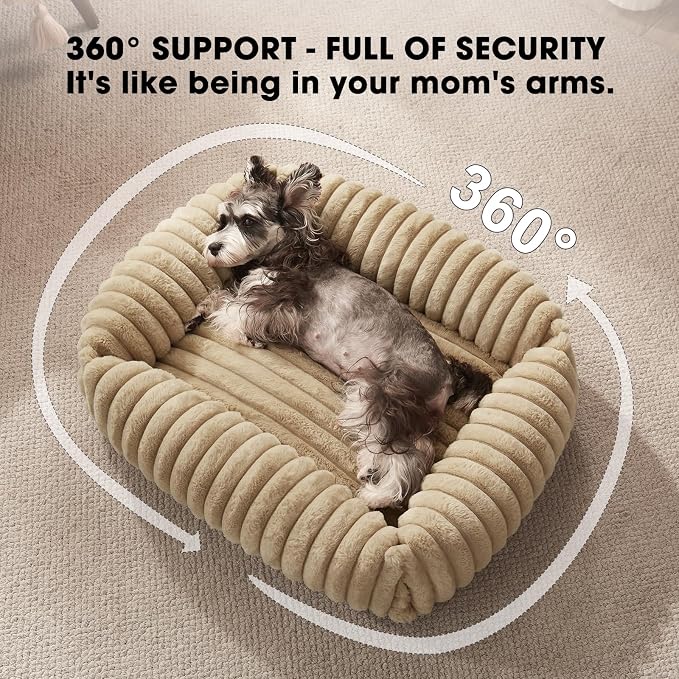 FURTIME Dog Bed Medium Size Dog, Washable Orthopedic Pet Bed with Removable Cover, Rectangle Soft Calming Sleeping Puppy Bed Durable Pet Cuddler with Anti-Slip Bottom, Beige, M Plus (30"x24"x8")