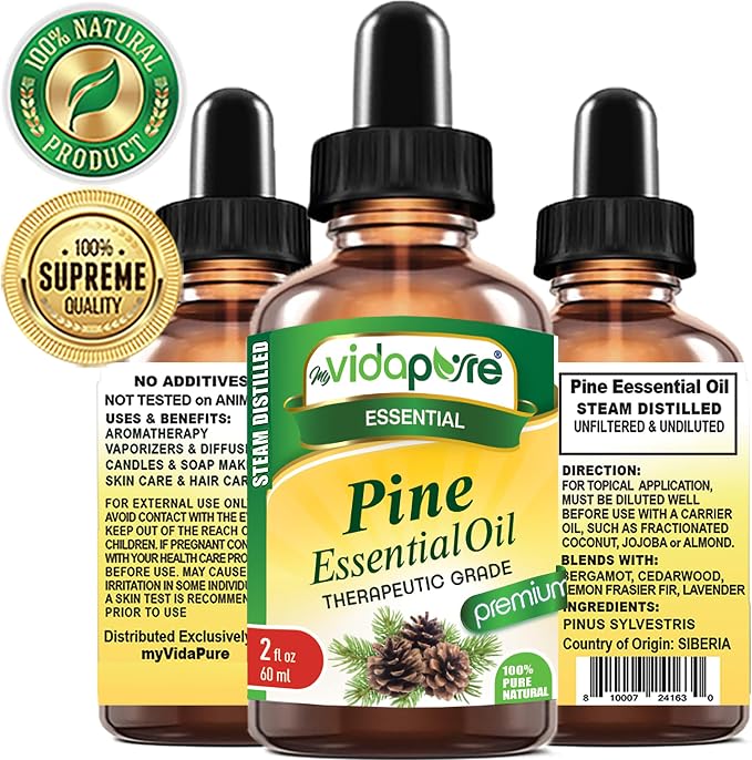 Pine Essential Oil 100% Pure Natural Undiluted Therapeutic Grade Essential Oil 2 Fl.oz.- 60 ml for Aromatherapy, Soaps, Candles, Diffuser & Reed Diffusers