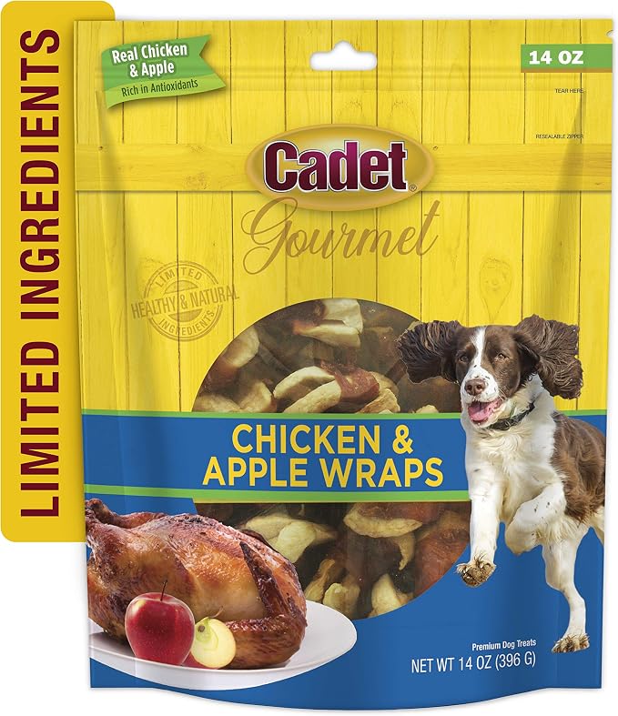 Cadet Gourmet Chicken & Apple Wrapped Biscuits Dog Treats, 14 oz | Made with real chicken & apple, dog treats wraps, crunchy healthy dog treats, great for training, for small & large breeds