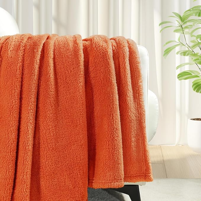 Exclusivo Mezcla Soft Plush Fleece Twin Size Blankets for Bed Living Room | Lightweight Fuzzy Fluffy Large Blanket for All Seasons, Cozy Velvet for Women Men, Machine Washable, 60"x80", Burnt Orange