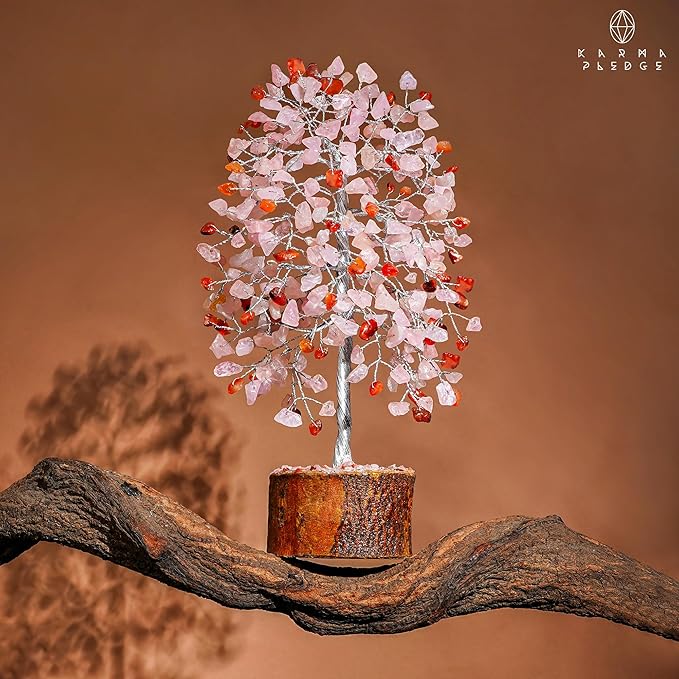 Healing Crystal Tree of Life for Birthday Gifts for Women, Mom, Sister, Friends Brings Good Luck, Money, Positivity, Reiki Healing, Handmade Feng Shui Boho Decor for Home & Office - Rose, Carnelian