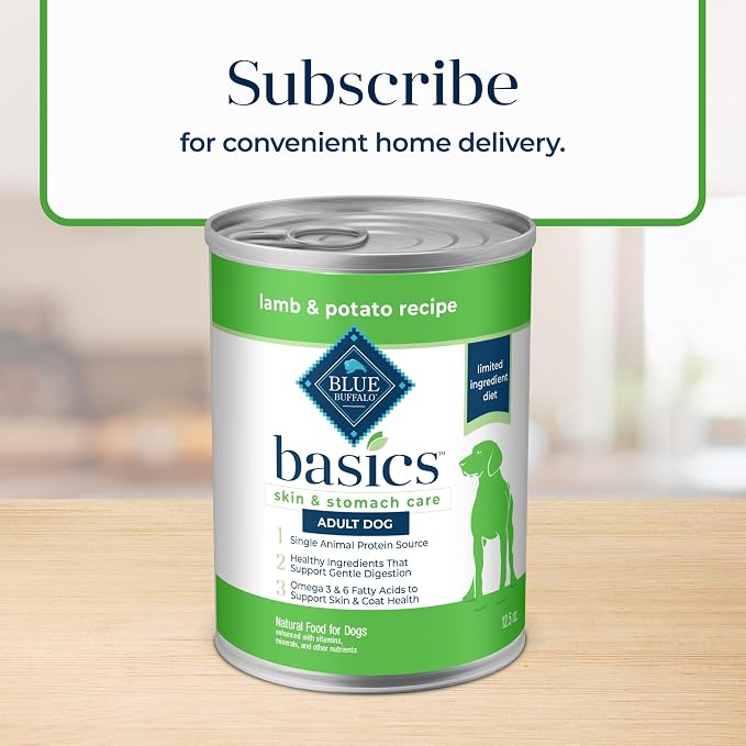 Blue Buffalo Basics Lamb Adult Grain-Free Wet Dog Food, 12.5 oz, 12 ct | Skin & Stomach Care, Real Lamb #1 Ingredient, Limited Ingredient Diet, Antioxidant-Rich LifeSource Bits, Skin & Coat Health