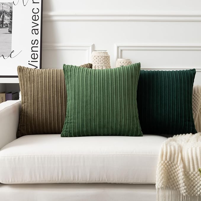 UGASA 14x20 Inch Pillow Cover Pack of 1 Soft Boho Stripe Corduroy Long Rectangular Lumbar Cushion Cover Farmhouse Decorative Throw Pillowcase for Bed, Couch, Sofa, Bedroom, Living Room, Moss Green