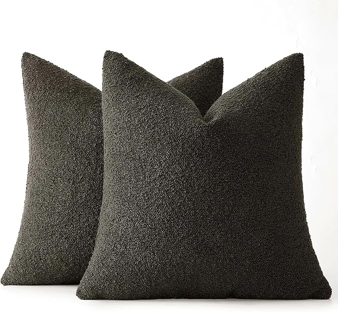 MIULEE 18x18 Decorative Lumbar Boucle Couch Pillow Covers Dark Coffee | Set of 2 Textured Neutral Throw Pillow Covers, Accent Solid Pillowcases, Sofa Living Room Home Decor