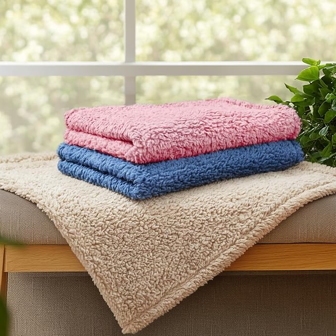 Luciphia 1 Pack 3 Calming Dog Blanket Fluffy Premium Fleece Pet Blankets Soft Sherpa Throw for Dogs Puppy Cat Beige/Pink/HazeBlue Medium (30" x20") | Fluffy Throw Blanket Washeble for Crate Bed Couch Indoor. Cozy Pet Blanket, Puppy Essentials Dog gift,...