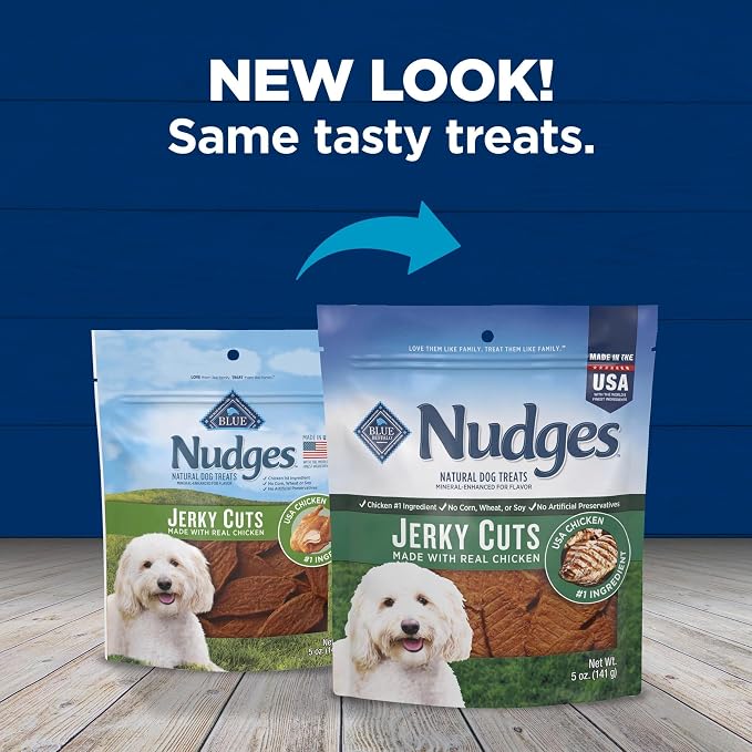 Blue Buffalo Nudges Jerky Cuts Chicken Dog Treats, 5 oz | Real Chicken First, Oven-Dried, Easy to Tear, No Chicken By-Product, Corn, Wheat, or Soy