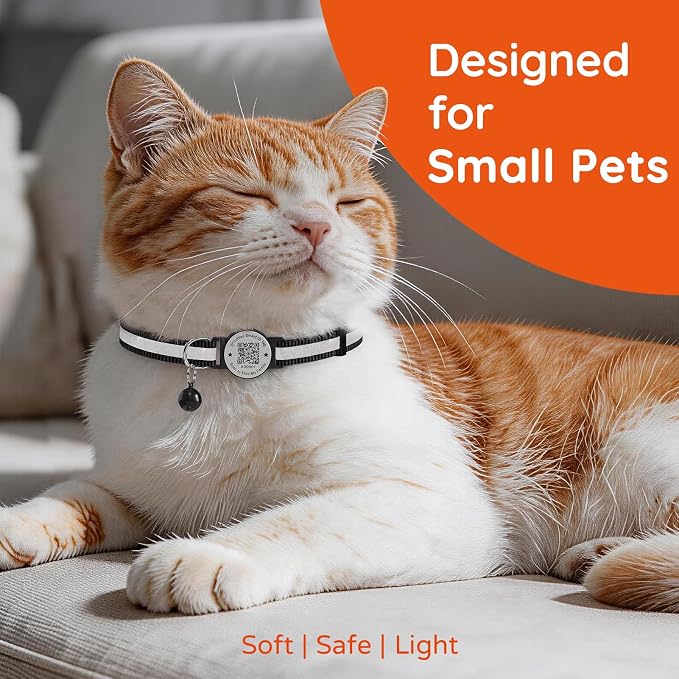 Breakaway Cat Collar QR Code, Reflective Bell, Adjustable Kitten Black 2pk