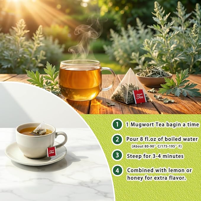 Samcci - Mugwort Tea Bag, 50 Teabags - 100% Natural Dried Mugwort leaves - No Sugar, No Caffeine, No Gluten, Vegan - Rich In Antioxidants