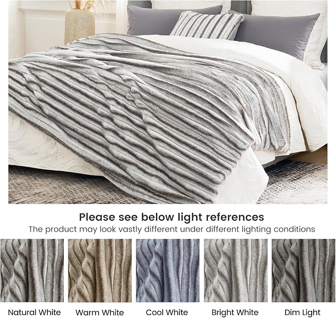 Cozy Bliss Faux Fur Throw Blanket for Couch, Cozy Warm Plush Striped Blanket for Sofa Bedroom Living Room,50 * 60 Inches Grey