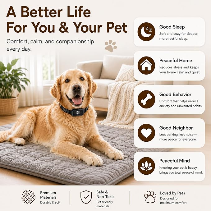Smart Bark Collar for Dogs, Rechargeable Anti Barking Device with Beep and Vibration, 7 Sensitivity Levels, Auto Sleep Protection, IP67 Waterproof, for Small Medium Large Dogs, Black