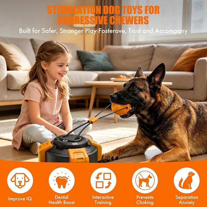Suction Cup Dog Tug of War Toy for Aggressive Chewers, Interactive Self Play Chew, Puppy Teething Enrichment Puzzle for Mental Stimulation, Dogs Indoor Outdoor (Yellow)
