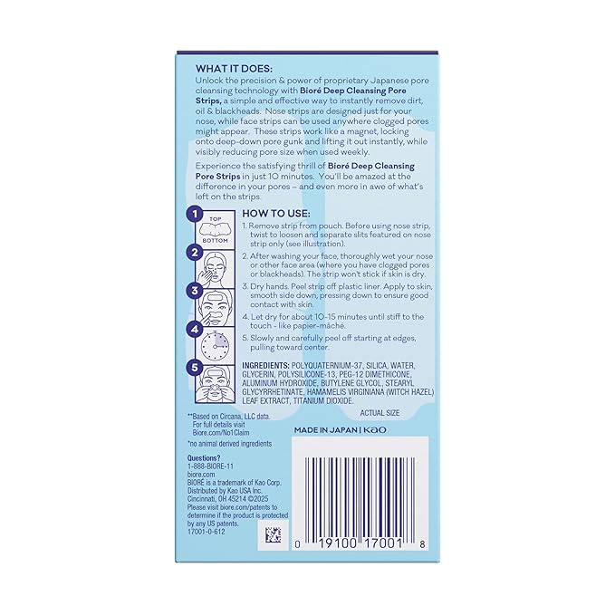 Bioré Nose+Face Blackhead Remover Strips, Deep Cleansing Strips for Nose, Chin, or Forehead, Instant Blackhead Removal and Pore Unclogging, Oil-free, Non-Comedogenic Use, Value Size 24 Count