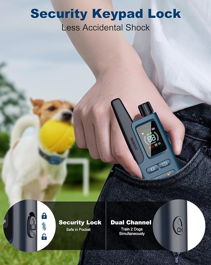 Dog Shock Collar - 4500FT Training Collar with Remote for 10-120lbs Dog, IPX8 Waterproof Electric Dog Collar with 4 Training Modes, Security Lock, Rechargeable eCollar (Navy Blue)