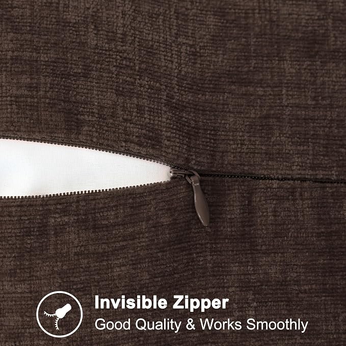 CaliTime Decorative Couch Throw Pillow Covers 16 X 16 Inches Coffee | Pack of 2, Cozy Chenille Cushion Cases, Cotton Thread Stitching Edges, for Sofa Bed Living Room Farmhouse