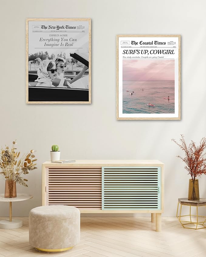 iHery 8x10in Everything You Can Imagine Is Real Framed Newspaper Art | Natural OAK Wood Frame with Canvas Print, Vintage Girls Decor for Bedroom, Living Room, Dorm and Gallery Wall, 1Pack