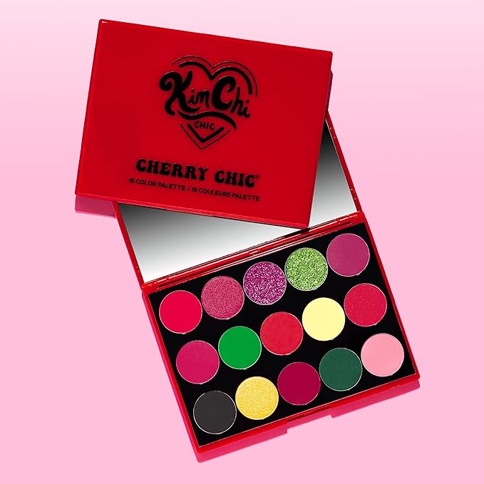 KimChi Chic Cherry Chic Eyeshadow Palette - 12 Ultra Pigmented Shades, Shimmer, Matte & Glitter Finishes, Talc Free & Infused with Vitamin E, Cruelty Free, Sex Kitten, 0.68oz