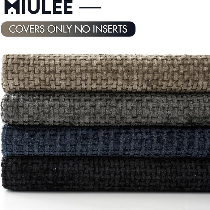 MIULEE Soft Decorative Chenille Pillow Covers Navy Grey 18x18 Pack of 4 | Modern Home Decor, Gray to Navy Set, Couch Throw Pillows, Farmhouse Boho Cushion Covers for Sofa Bed Living Room