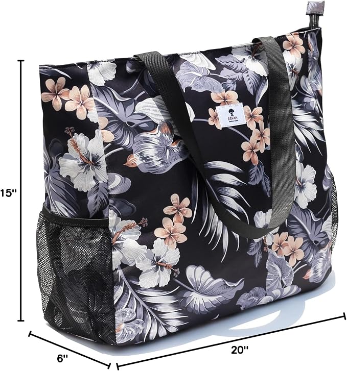 ESVAN LARGE BEACH BAG Water Resistant Lightweight 20 inch Women Oversize Tote Bag for Gym Beach Travel Pool Yoga Nurse