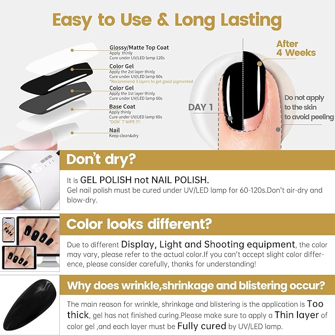 YTD Likomey Black Gel Nail Polish,15ml Salon Home DIY Manicure and Pedicure Fall Winter UV Color Varnish,0.5 Fl Oz CS002