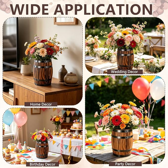 Wine Barrel Design Vase Rustic Flower Holder with Lid Kitchen Utensil Crock Wood Wine Barrel Vase Kitchen Counter Vintage Container Rustic Flower Planter Wooden Storage Container