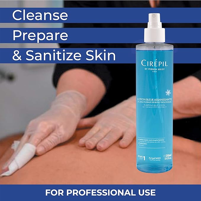 Cirepil - Purifying Blue Lotion - Pre & Post Wax Cleanser - Sanitizes & Soothes Skin to Prevent Breakouts - Natural Cornflower Water & Dragon’s Blood Formula - Pump Bottle, 250ml