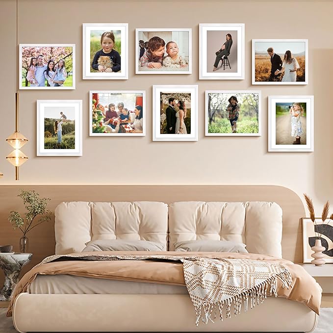 8x10 Picture Frame Bulk-6 Pack, Photo Frame with HD Plexiglass, Display Pictures 5x7 with Mat or 8x10 Without Mat, White Picture Frames Collage Wall Decor, Wall & Tabletop Picture Frames