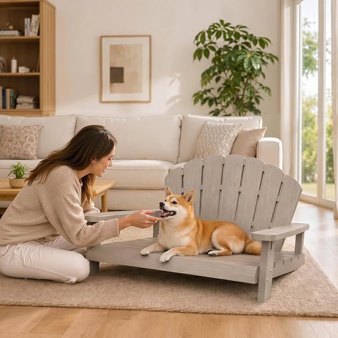 Outdoor Dog Sofa Chair, Grey, 40.24" L x 30.08" W x 20.04" H | Waterproof Resin Dog Bed, For Patio Furniture, Easy Assembly and Clean